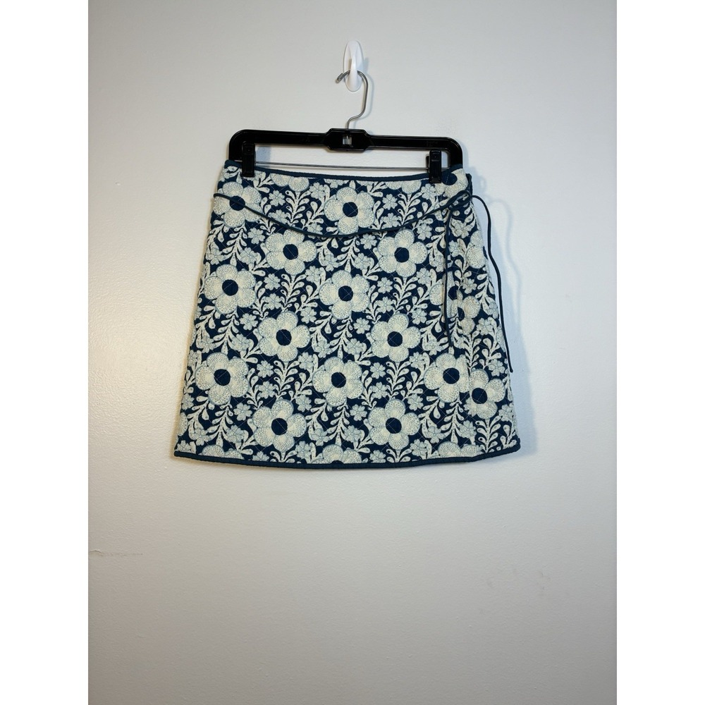 New! Asha Blue Ines Quilted Wrap Mini Skirt Sz Small Boho Cotton MSRP $250